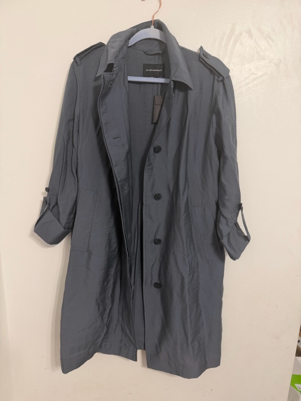 Club Monaco Lightweight Trench Coat Blue Gray Size S NWT